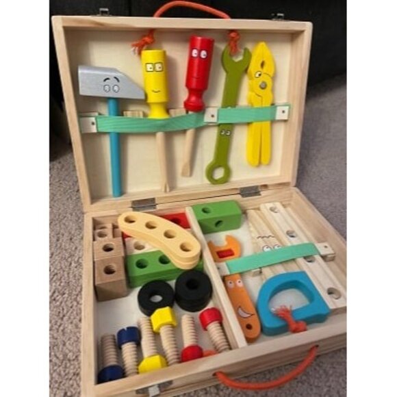 New Tool Kit for Kids, Wooden Toddler Tools Set Including Tool Box & DIY Sticker - Picture 2 of 2